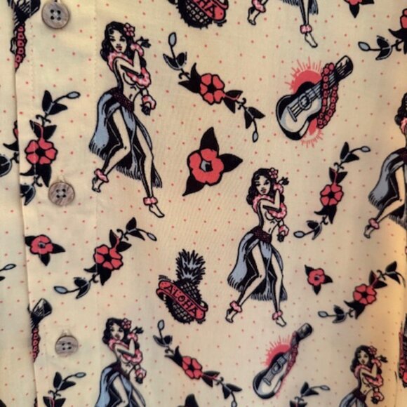 Kahuna Bay Mens Tropical Retro Hawaiian Hula Girl Ukulele Shirt - Medium - Picture 2 of 6